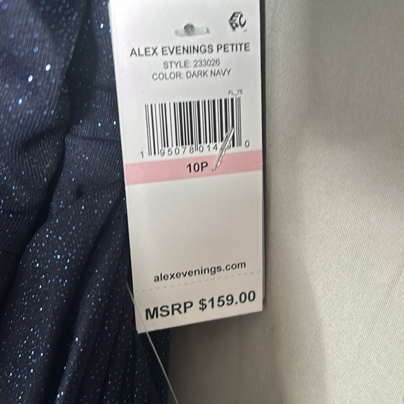 Alex Evenings Glitter Mesh Cold Shoulder Cap Sleeve Side Slit Ruched Gown - Picture 11 of 11